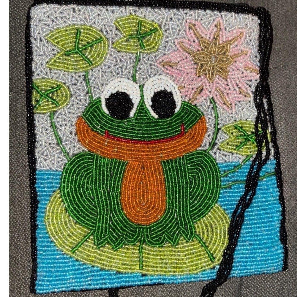 ERMO Beaded Frog Crossbody Bag Kids OS Green Lily Pad Pond Flower Purse